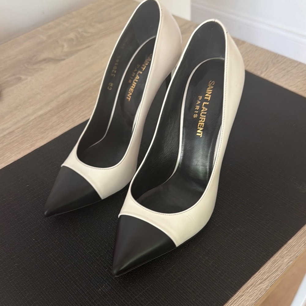 Saint Laurent Black and White Captoe Heels